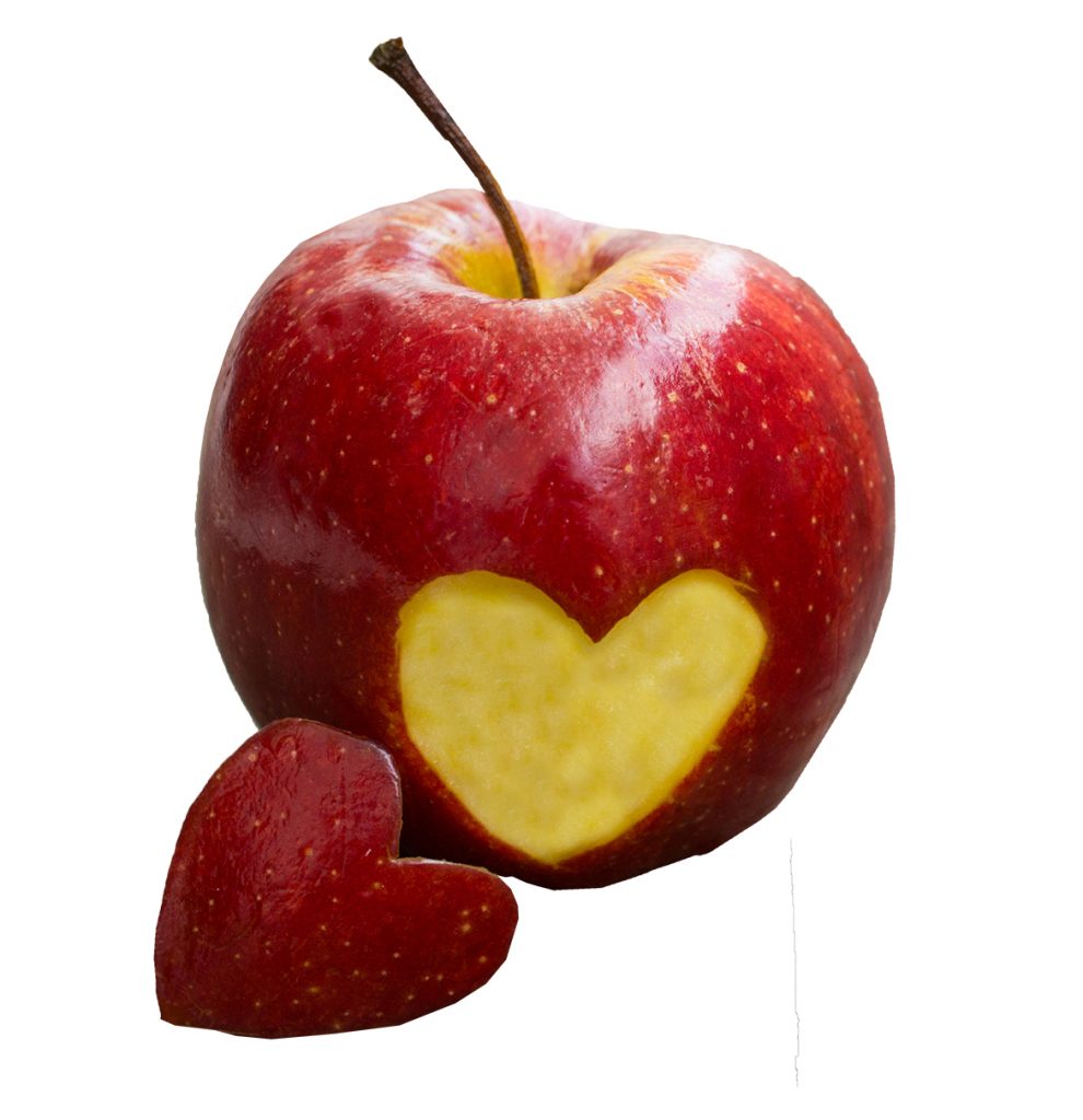 Apple with engraved heart shape